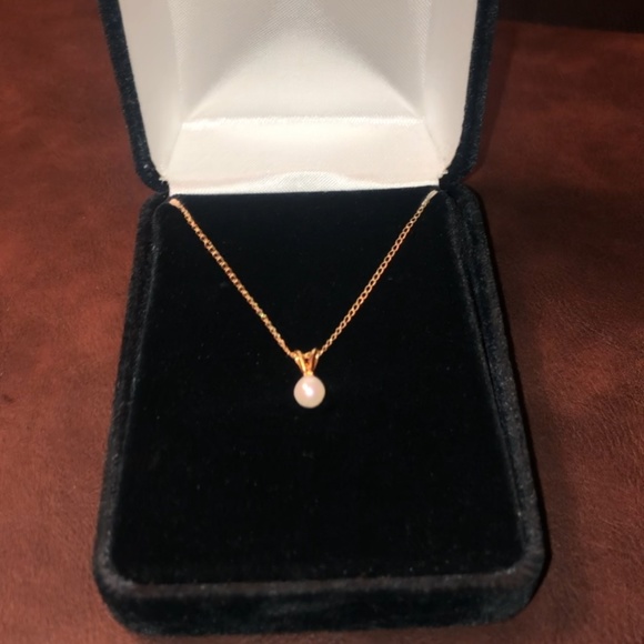 14kt yellow gold Pearl necklace 14" - Picture 2 of 4